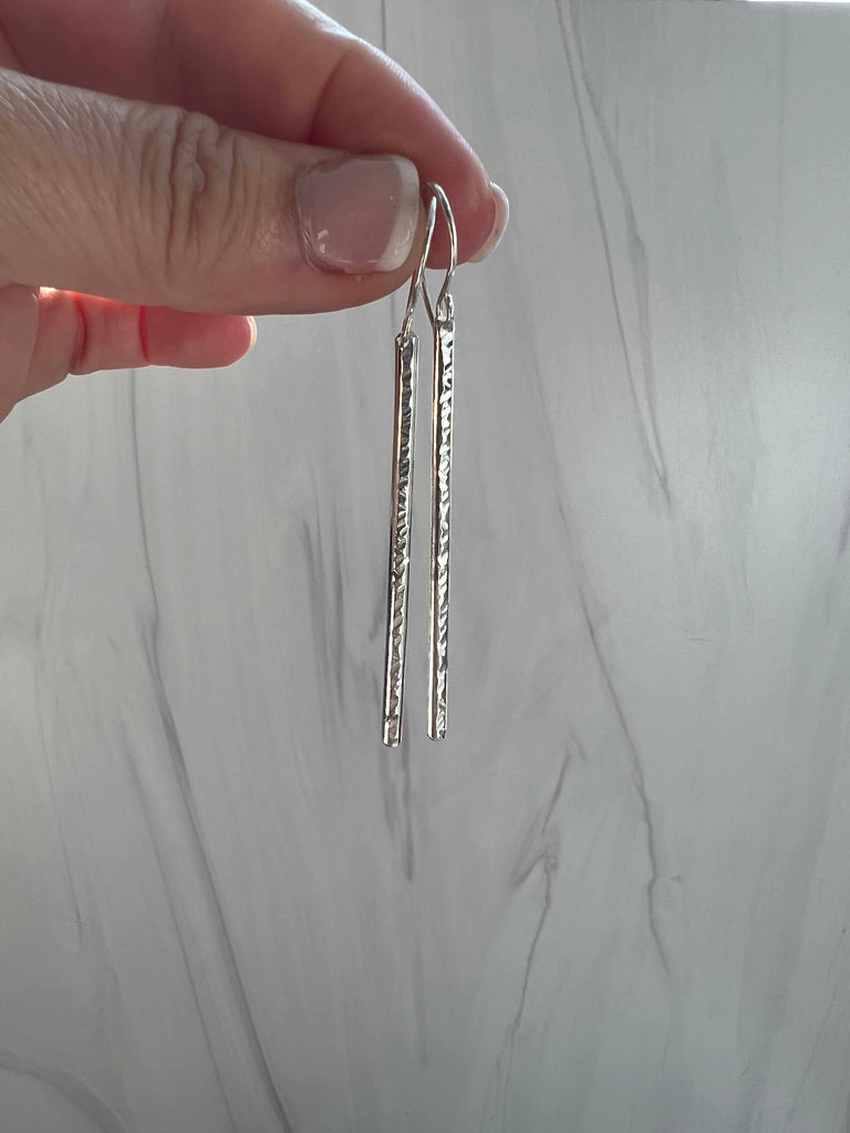 Long & Lean Hammered Stick Earrings in sterling silver